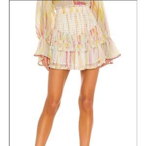 Hemant And Nandita Tie Dye Boho Metallic Frilly Smocked Pull On Mini Skirt L